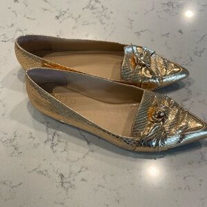 Snake print gold flats